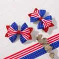 Set of two American flag hair bows for kids, stars and stripes patriotic hair clips - Stars and Stripes with Red Shimmer (2A-4) / 2 Pcs/Set