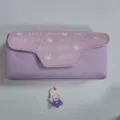 Purple canvas pencil case with cute cartoon charm and flap design for school students. - 1841 Purple