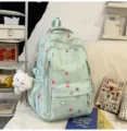 Cute light green student backpack with star mushroom print large capacity school bag - Green With Pendant