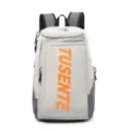 Vorderansicht des grauen Outdoor-Sportrucksacks mit markantem orangefarbenem TUSENTE-Text - Grau