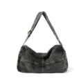 Washed denim messenger bag with distressed finish and adjustable shoulder strap - Black