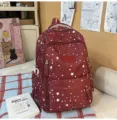 Red star print school backpack for girls, large capacity multi-compartment student bookbag. - Large Without Pendant / Red