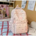 Pink star print school backpack with multiple compartments for students daily use and travel. - Large Without Pendant / Pink