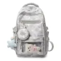 Zaino grigio con stelle bianche, completo di astuccio e ciondoli di peluche carini - Grigio