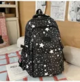 Fashionable black star print large capacity student backpack for school and daily commute. - Large Without Pendant / Black