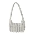Elegante handgewebte weiße Perlen-Schultertasche mit durchbrochenem Design - Weiß