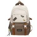 Detail view of the stylish color-block backpack with decorative patches and pockets - Without Pendant / Khaki