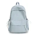 Vue détaillée de face du sac à dos scolaire quadrillé bleu clair grande capacité - L / Bleu