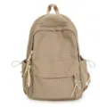 Sac à dos scolaire à carreaux kaki de grande capacité au design de style campus épuré. - L / Kaki
