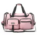 Front detail of pink sports fitness bag with multiple pockets and dry-wet separation design - Pink