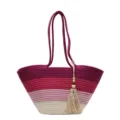 Large striped woven beach bag with colorful gradient layers and decorative tassel - One Size / Gradient Striped Style (1103141) / Gradient Pink