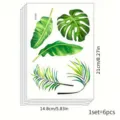 Detail view of a 6-piece tropical leaf wall sticker set with precise dimension markings - Tropical Monstera Palm Leaves Style (SY005) / 6 Pieces/Pack