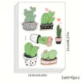 Detailed view of 6 sheets of cartoon cactus PVC self-adhesive wall stickers - Cartoon Cactus Heart Style (SY010) / 6 Pieces/Pack