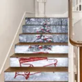 3D Christmas snow scene staircase stickers showing festive red bench and trees decor - 6 Sheets (18x100cm) / SP-T100 Snow Scene Bench