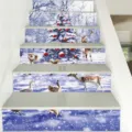 Christmas 3D snow scene stair stickers featuring a winter forest with reindeer and wolf - 6 Sheets (18x100cm) / SP-T101 Forest Elk