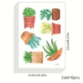 Watercolor succulent wall stickers set with size dimensions for home decoration. - Watercolor Succulent Pot Style (SY012) / 6 Pieces/Pack