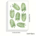Close-up of 6pcs green tropical leaf wall stickers measuring 14.8x21cm for home decor - Tropical Compound Leaves Style (SY004) / 6 Pieces/Pack
