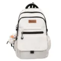Sac à dos d'étudiant blanc crème minimaliste avec grande capacité et breloque canard - Style 1 (Pendentif Optionnel) / Blanc
