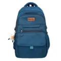 Sac à dos d'étudiant bleu marine minimaliste avec un pendentif canard blanc - Style 1 (Pendentif Optionnel) / Bleu