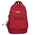 Vue détaillée du sac à dos scolaire bordeaux doté d'un joli porte-clés en canard - Style 1 (Pendentif Optionnel) / Rouge