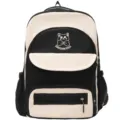 Cute colorblock school backpack with cat embroidery and multiple compartments for students. - L / Black
