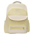 Detailed view of yellow and cream contrast school backpack with cat embroidery - L / Yellow