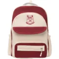 Detail of cute color-block school backpack with red cat embroidery and multiple zippers - L / Red