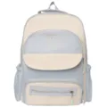 Casual preppy style color-blocking backpack with embroidered cat detail and large capacity - L / Blue