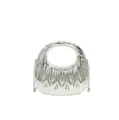 Silver metallic pleated handbag with circular handle and chain strap - Silver