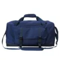 Vista frontale di un borsone sportivo blu navy di grande capacità con fibbie e tracolla - Blu scuro