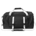 Vista frontale del borsone sportivo nero e grigio con cinghie in nylon e fibbie robuste - Nero