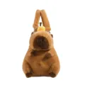 Zaino in peluche capibara marrone con una piccola arancia sulla testa per bambini, vista frontale - Marrone
