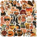 Close-up variety of vintage Halloween stickers featuring pumpkins, witches, and cats. - Halloween Vintage Graffiti Style / 50 Sheets