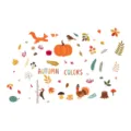 Set di adesivi murali decorativi Colori d'Autunno con scoiattolo zucca e foglie varie - Tema Raccolto Autunnale (SP-S0028) / Confezione da 2 Fogli (30x90cm)