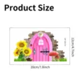 Pink cartoon fairy door wall sticker size detail 20x12cm with sunflower design - Cartoon Fairy Door - Pink Door Sunflower Style (SP-S0179) / 12x20cm