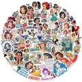 Collage van 50 vintage pin-up girl stickers met grappige Engelse citaten voor decor. - 50 stuks vrouwen citaten