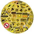 50 grappige waarschuwingsstickers voor bagage en laptops met waterdicht geel ontwerp - 53 stuks grappige waarschuwingsborden
