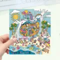 Vista dettagliata di un adesivo colorato del mondo in miniatura a tema spiaggia tropicale. - Vacanze al mare / 3 Pezzi/Confezione
