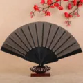 Classico ventaglio pieghevole nero con supporto, elegante supporto per danza e accessorio estivo. - Nero