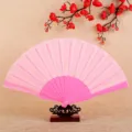 Ventaglio pieghevole rosa in plastica con supporto, classico ventaglio da danza estivo. - Rosa
