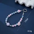 Vista detallada del cordón de cuentas rosa y azul para móvil de 17 cm y 33,5 g de peso. - Flor Estrella (K6254) / Colgante Flor Estrella