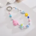 Cordón de teléfono de cuentas coloridas con formas de estrellas y corazones pasteles - Estilo Flor + Botella Estrella Rosa