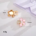 Detail of pink floral shirt collar pin with rhinestones and back clasp dimensions - Pink Enamel Five Petal Flower / Pink Enamel Flower (D3392)
