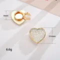 Detailed view of heart-shaped cufflinks with iridescent crushed stones and dimensions - Crushed Stone Heart Collar Buckle (D3172) / Single Piece / Gold