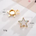 Detail view showing dimensions of star-shaped button with glitter stone inlay - Crushed Stone Star Collar Stud (D3150) / Single Piece / Gold