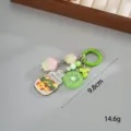 Detailed view of sweet acrylic fruit candy jar keychain with 9.8cm length specification - Kiwi + Candy Jar (K6583) / 1 Piece/Pack / Green (Kiwi + Candy Jar)