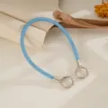 Close-up of light blue mesh rhinestone phone lanyard with silver circular clasps - Blue Mesh Rhinestone Chain (K6573)