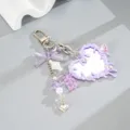 Lavender fluid heart mirror keychain accessory with purple resin bear and bow charms - Bear + Heart Mirror Pendant (K6431) / Purple
