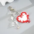 Llavero de espejo de corazón fluido rojo con dije de oso para bolsos. - Colgante Espejo Corazón + Oso (K6432)