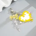 Llavero de moda con espejo de corazón amarillo, lazo y colgantes de estrella - Colgante Espejo Corazón + Lazo (K6434)